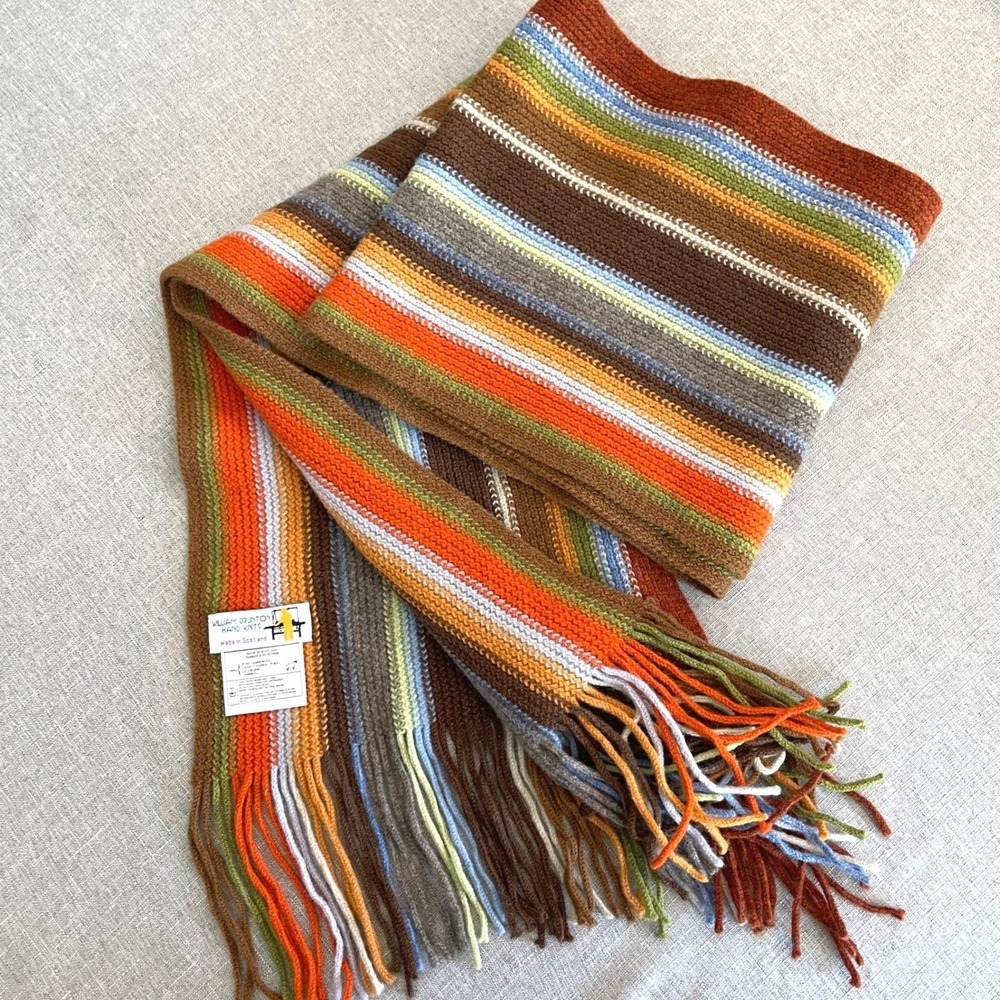 William Brunton Hand Knits Striped Fringe Lambswool Scarf Scotland Multicolored - Picture 4 of 15